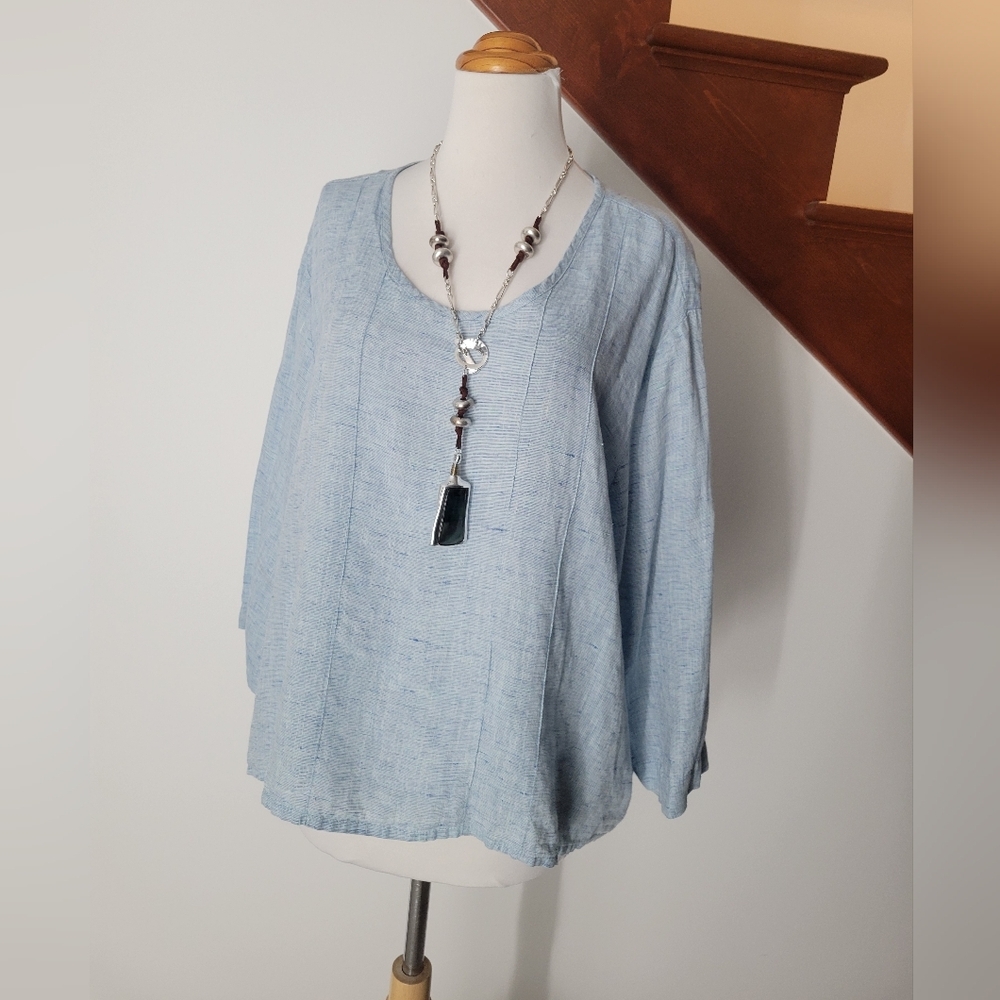 Flax Womens Top Size‎ L Blue 100% Linen